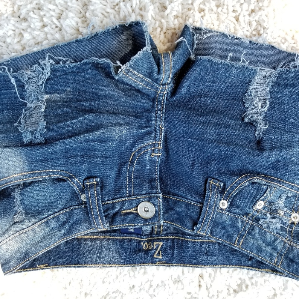 Dark blue jean cut off short shorts